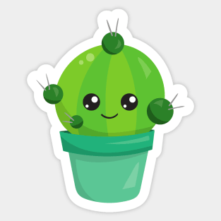 Cute Cactus, Kawaii Cactus, Green Cactus, Pot Sticker